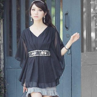 "Bead & Jewel" Chiffon Top Black - One Size