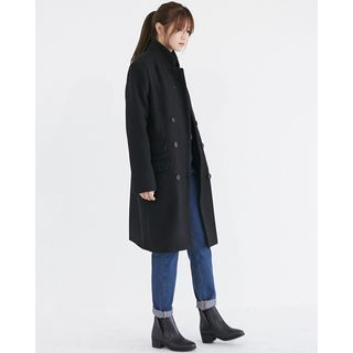 Someday, if Notched-Lapel Double-Breasted Wool Blend Coat