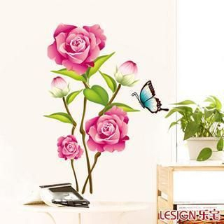 LESIGN Flower and Butterfly Wall Sticker Multi Color - One Size
