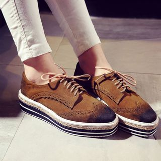 JY Shoes Burnished Genuine Leather Brogue Oxfords