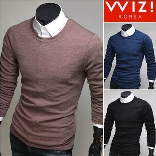 WIZIKOREA Round-Neck Colored Knit Top