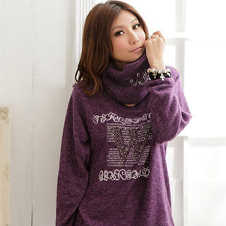 RingBear Wool-Blend Rhinestone Printed Pullover with Scarf