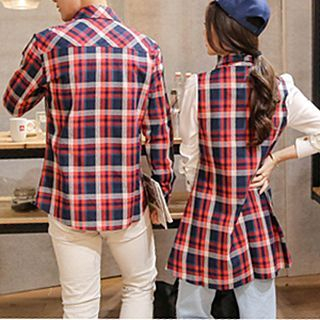 Fashion Street Couple Matching Plaid Shirt / Paneled Plaid Shirtdress
