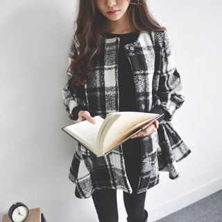 JUSTONE Ruffle-Hem Buttoned Plaid Jacket