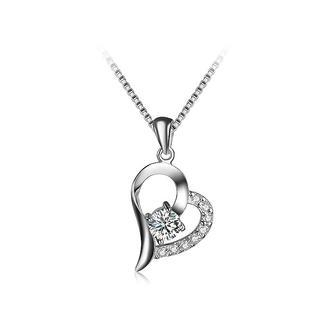 BELEC Simple 925 Sterling Silver Heart-shaped Pendant with White Cubic Zircon and Necklace