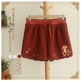 Angel Love Embroidered Drawstring Textured Shorts