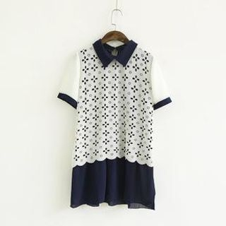 Ranche Short Sleeved Perforated Collared Chiffon Dress