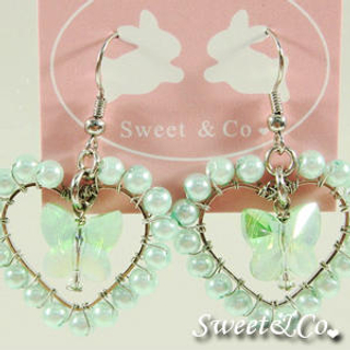 Sweet & Co. Sweet Lover Green Heart Butterfly Earrings