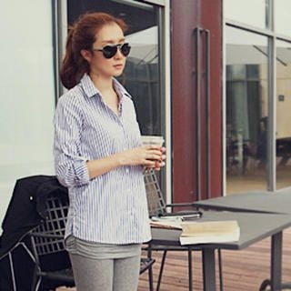 Tab-Sleeve Pinstripe Shirt