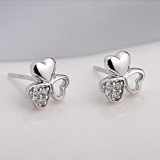 BELEC 925 Sterling Silver with White Cubic Zirconia Clover Stud Earrings