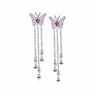BELEC 925 Sterling Silver Butterfly Earrings with Rose Red Swarovski Element Crystal