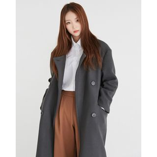 Someday, if Double-Breasted Wool Blend Long Coat