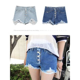 hellopeco Distressed Washed Denim Shorts