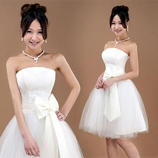 Bridal Workshop Strapless Bow-Accent Mini Prom Dress