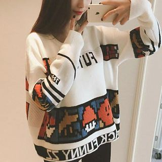 Angel Shine Loose-Fit Printed Knit Top