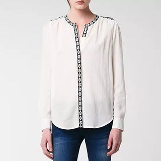 Chicsense Long-Sleeve Embroidered Blouse