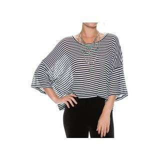 Richcoco 3/4-Sleeve Striped Loose Fit T-Shirt