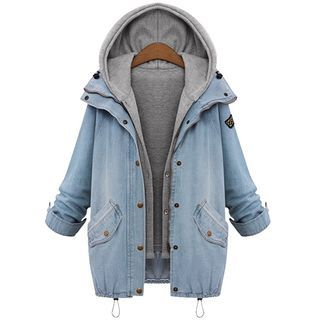 Flobo Set: Washed Denim Coat + Hooded Vest