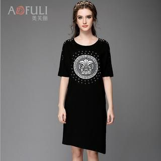 Ovette Rhinestone Embroidered Asymmetric Dress