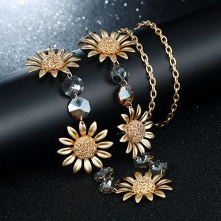 Niceter Crystal Flower Segment Necklace