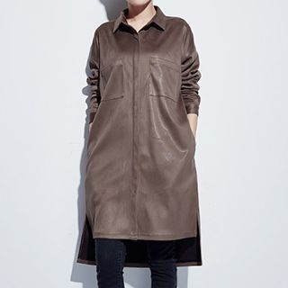 OnceFeel Faux Leather Long Shirt
