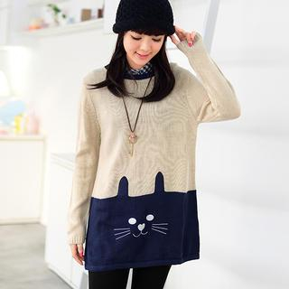 59 Seconds Cat Appliqu  Knit Top Cream - One Size