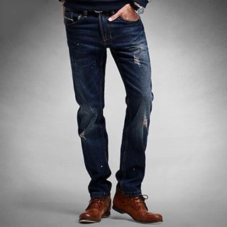 Quincy King Distressed Straight Jeans
