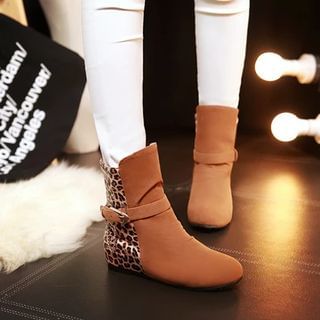 Shoes Galore Leopard Hidden Wedge Short Boots