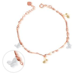 MaBelle 14K Italian Tri Color Yellow Rose White Gold Diamond-Cut Butterfly Charm Bracelet, Women Girl Jewelry in Gift Box