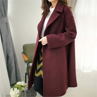 Styleberry Open-Front Notched-Lapel Wool Blend Coat