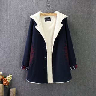 Blue Rose Embroidered Hooded Coat