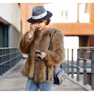 ssongbyssong Round-Neck Faux-Fur Jacket