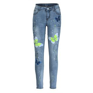 Flore Distressed Printed Skinny Jeans