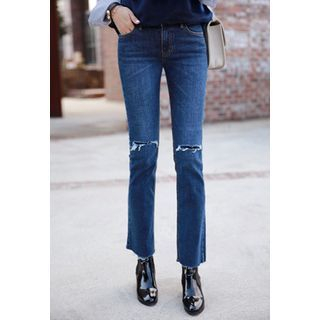 Miamasvin Fray-Hem Cutout Slim-Fit Jeans