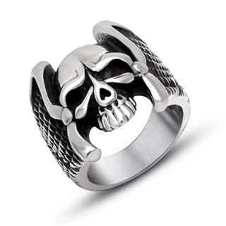 Andante Titanium Steel Skull Wing Ring