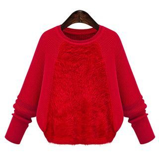 FURIFS Faux Fur Panel Knit Top