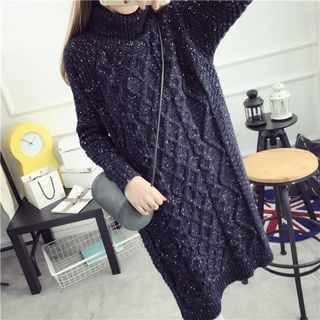 Qimi Long-Sleeve Stand Collar Knit Dress