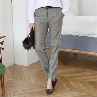 ode' Flat-Front Check Straight-Cut Pants