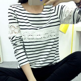 MayFair Lace Panel Striped T-Shirt
