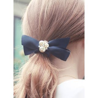 kitsch island Faux-Pearl Bow Hair Tie