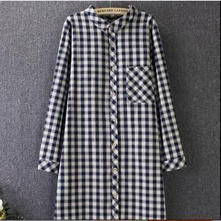 Blue Rose Gingham Long Shirt