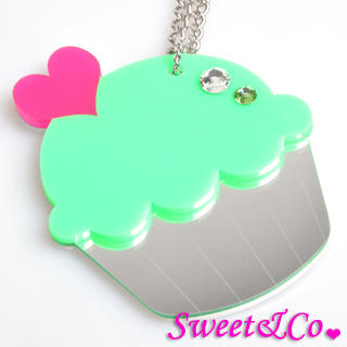 Sweet & Co. Sweet&Co. XL Mirror Green Cupcake Silver Necklace Silver - One Size