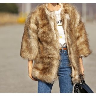 ssongbyssong 3/4-Sleeve Faux-Fur Jacket