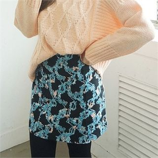 SARAH Zip-Side Patterned Mini Skirt
