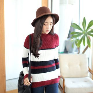 CLICK Color-Block Rib-Knit Sweater