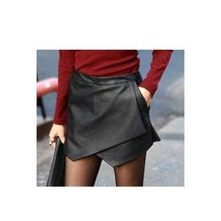 migunstyle Wrap-Front Faux-Leather Shorts