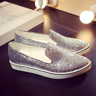 JY Shoes Glitter Pointy Slip Ons