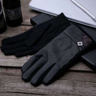 RGLT Scarves Faux-Leather-Panel Gloves