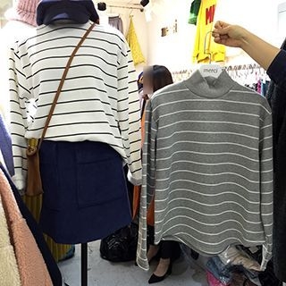 Eva Fashion Stand Collar Striped Pullover
