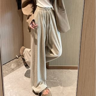 Drawstring Waist Plain Wide Leg Pants